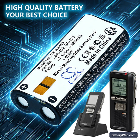 Olympus DS-5000ID Replacement Battery, 2.4V, 800mAh, Ni-MH 6