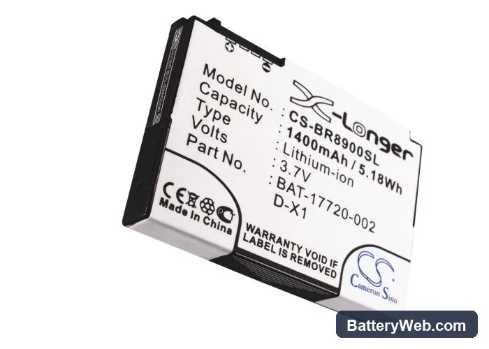 BlackBerry 8900 Replacement Battery, 3.7V, 1400mAh, Li-ion 5