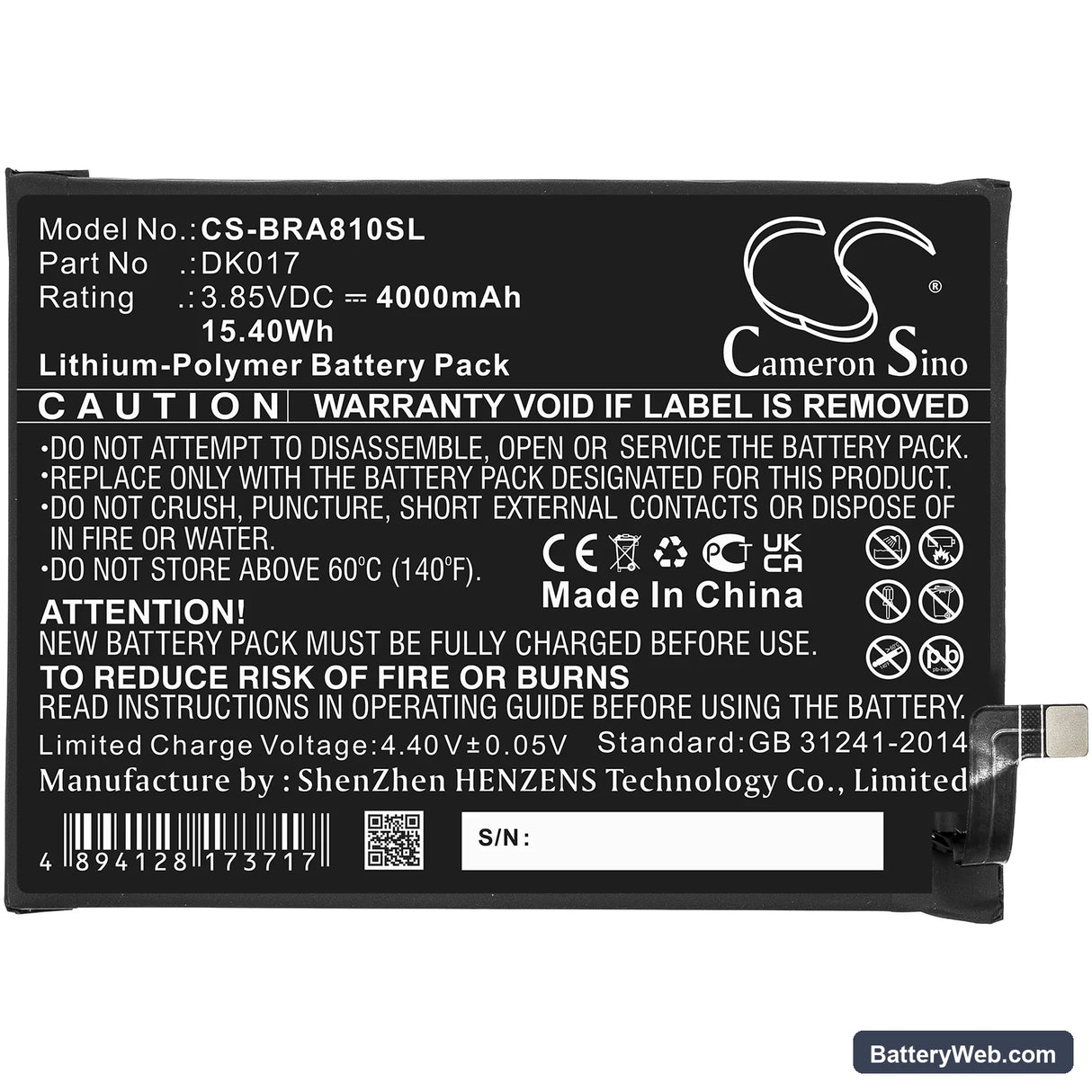 BlackView A80 Pro Replacement Battery, 3.85V, 4000mAh, Li-Polymer 3