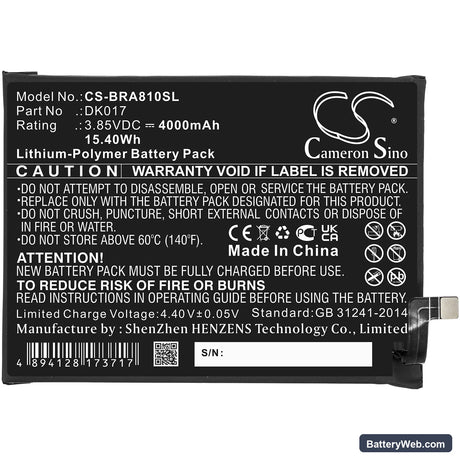 BlackView A80 Pro Replacement Battery, 3.85V, 4000mAh, Li-Polymer 3