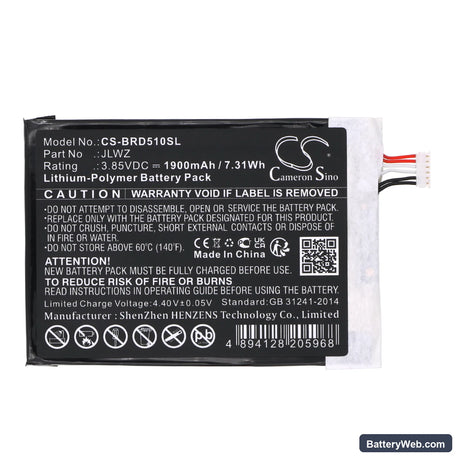 Brondi 510 S HD Replacement Battery, 3.85V, 1900mAh, Li-Polymer 3