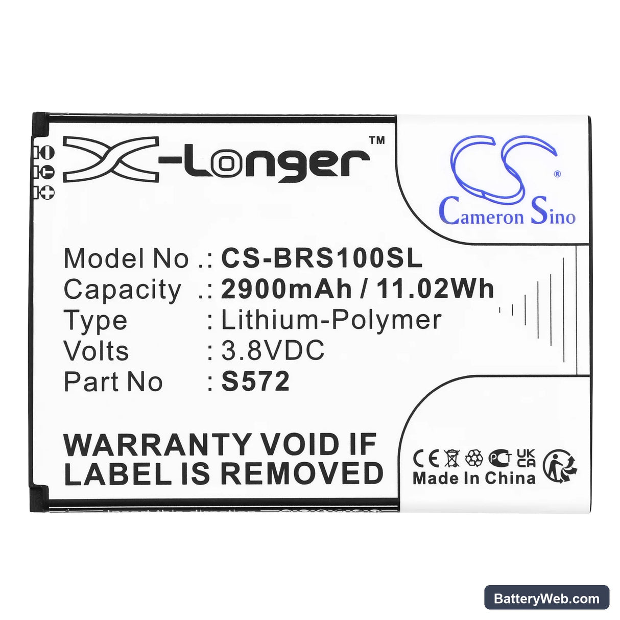 Brondi Smartphone S Replacement Battery, 3.8V, 2900mAh, Li-Polymer 3