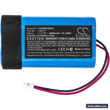 Braven Stryde 360 Replacement Battery, 3.7V, 6800mAh, Li-ion 3