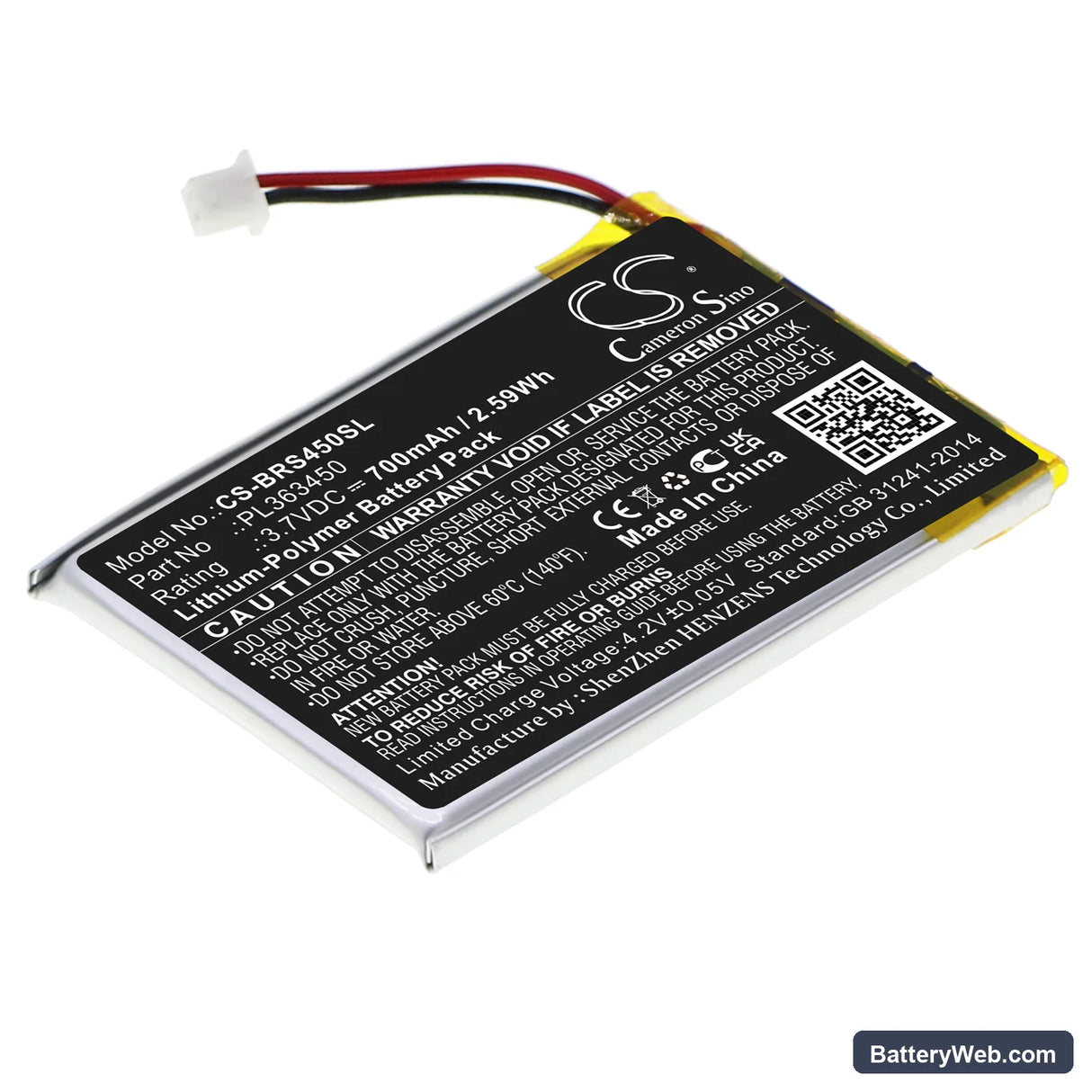 BlueParrott S450 Replacement Battery, 3.7V, 700mAh, Li-Polymer 1