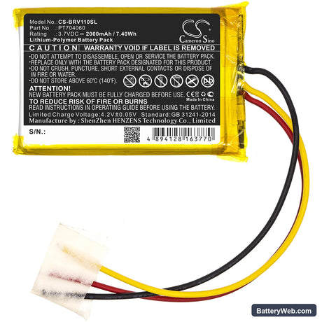 Braven BRV-1S Replacement Battery, 3.7V, 2000mAh, Li-Polymer 3