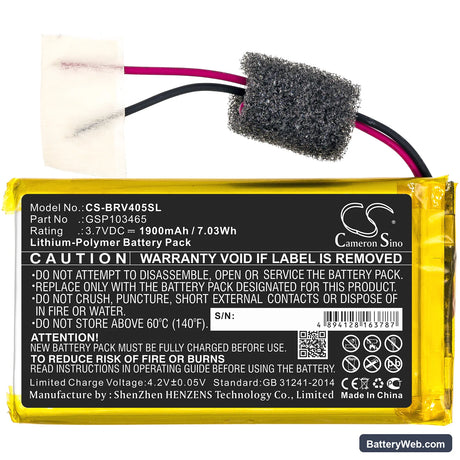 Braven 405 Replacement Battery, 3.7V, 1900mAh, Li-Polymer 3