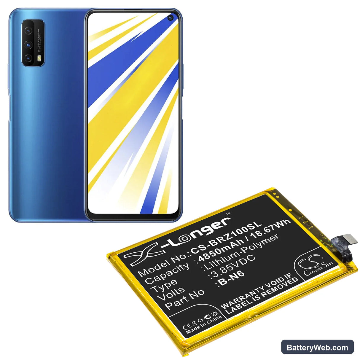 Vivo IQOO Z1x 5G Replacement Battery, 3.85V, 4850mAh, Li-Polymer 5