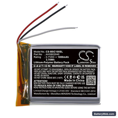 Bose SoundWear Companion Replacement Battery, 3.7V, 1000mAh, Li-Polymer 3