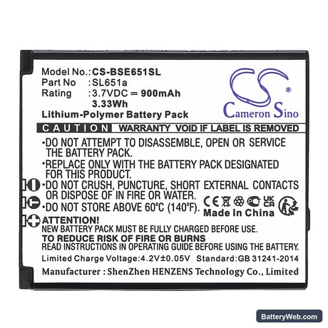 Bea-fon SL651 Replacement Battery, 3.7V, 900mAh, Li-Polymer 3
