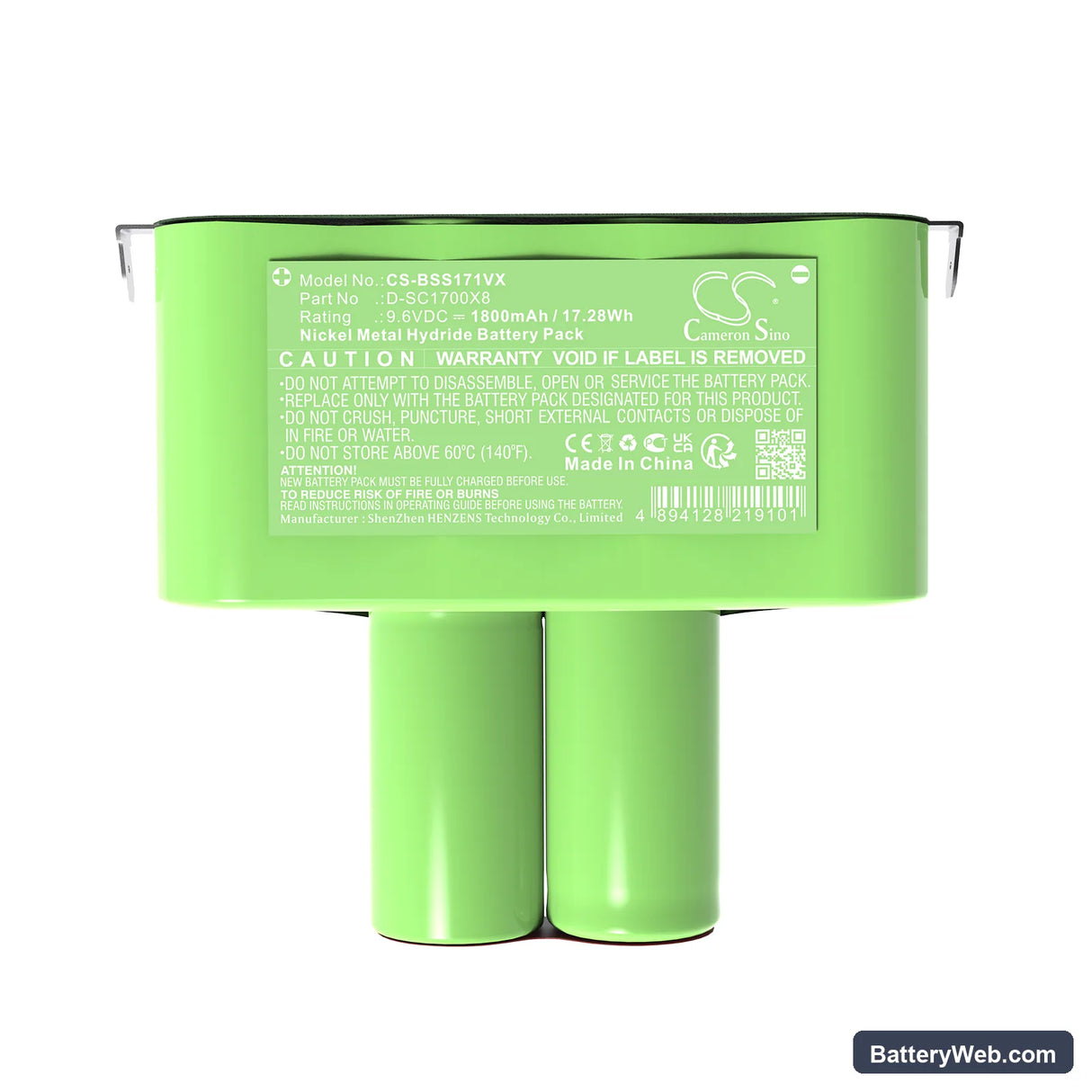 Bissell 1719 Cordless Vacuum Spot Replacement Battery, 9.6V, 1800mAh, Ni-MH 5