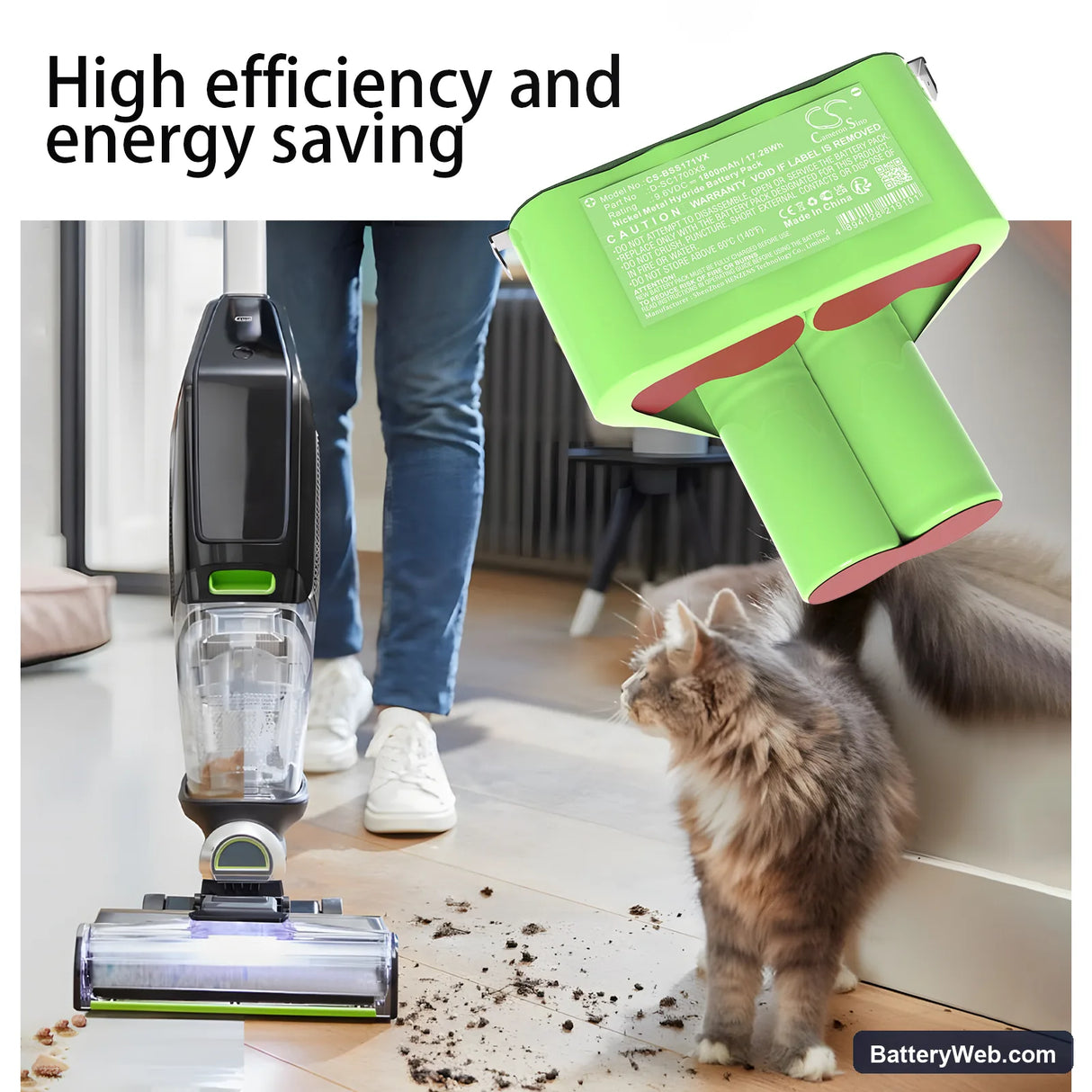 Bissell 1719 Cordless Vacuum Spot Replacement Battery, 9.6V, 1800mAh, Ni-MH 6