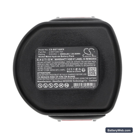 Bosch GSR 9.6-1 Replacement Battery, 9.6V, 3000mAh, Ni-MH 5