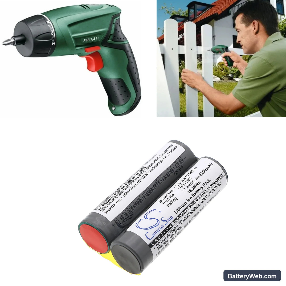 Einhell BG-CG 7.2 Replacement Battery, 7.4V, 2200mAh, Li-ion 6