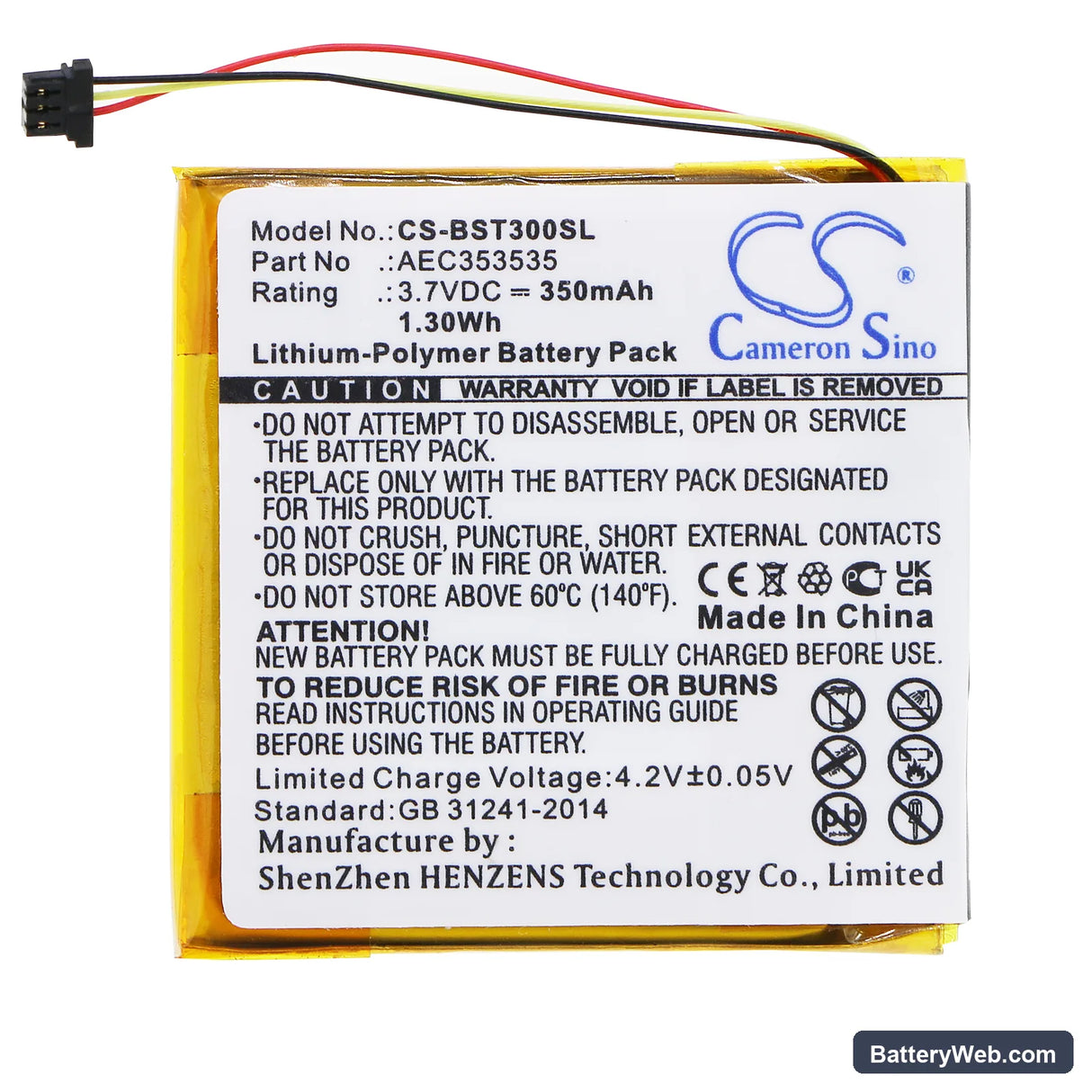 Beats Solo 2.0 Replacement Battery, 3.7V, 350mAh, Li-Polymer 3