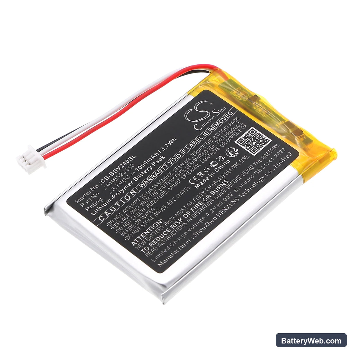 Babysense V24R Video Baby Monitor Replacement Battery, 3.7V, 1000mAh, Li-Polymer 1