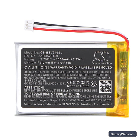 Babysense V24R Video Baby Monitor Replacement Battery, 3.7V, 1000mAh, Li-Polymer 3