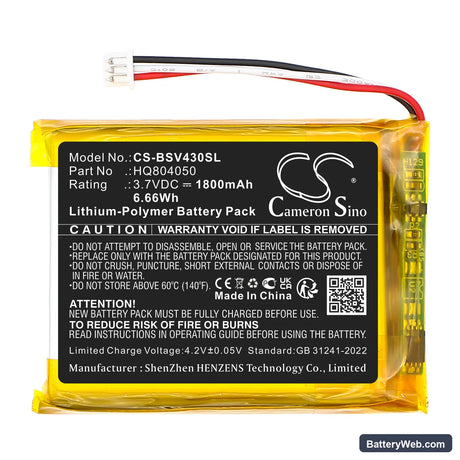 Babysense V43 Video Baby Monitor Replacement Battery, 3.7V, 1800mAh, Li-Polymer 3
