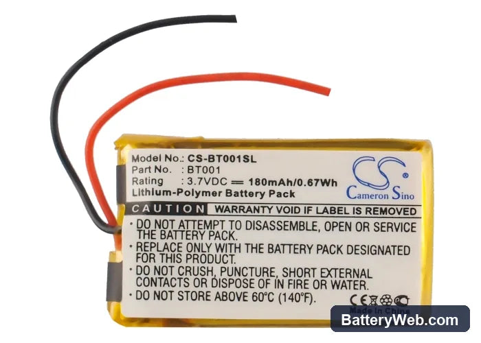 JBL Replacement Battery, 3.7V, 180mAh, Li-Polymer 5