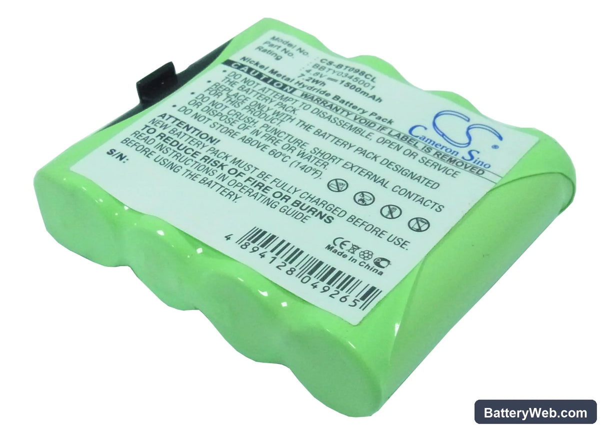 Toshiba BT-098 Replacement Battery, 4.8V, 1500mAh, Ni-MH 1