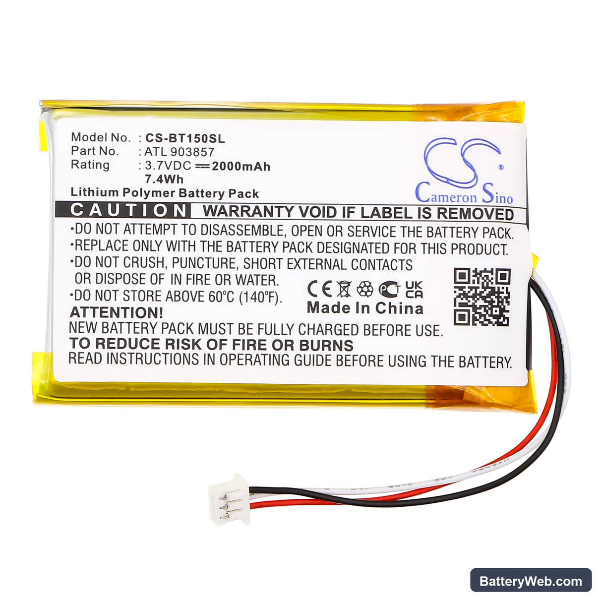 Globalstar TR-150 Replacement Battery, 3.7V, 2000mAh, Li-Polymer 3