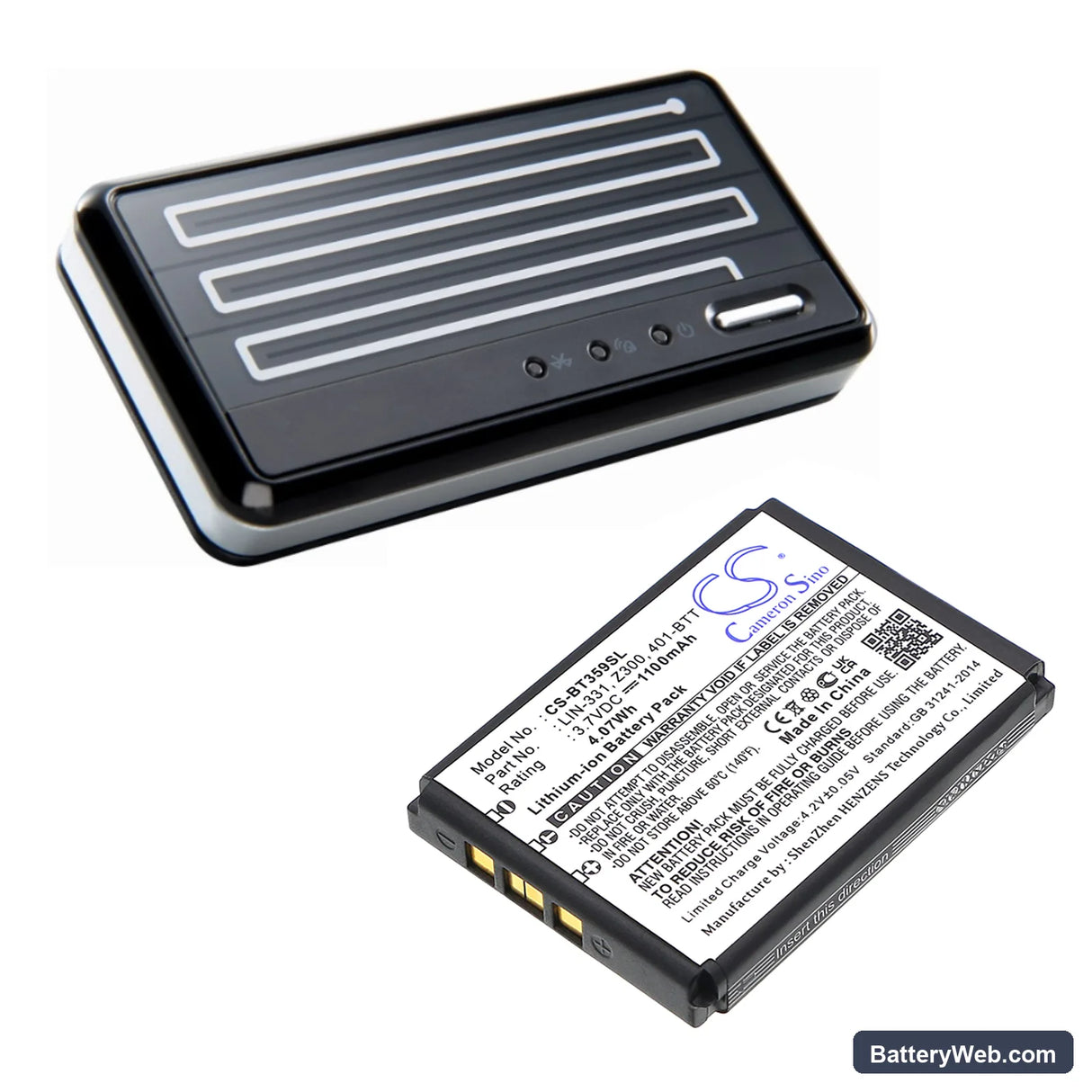Globalsat BT-359 Replacement Battery, 3.7V, 1100mAh, Li-ion 4