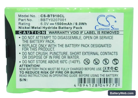 Panasonic PQKK-10093 Replacement Battery, 6V, 1500mAh, Ni-MH 5