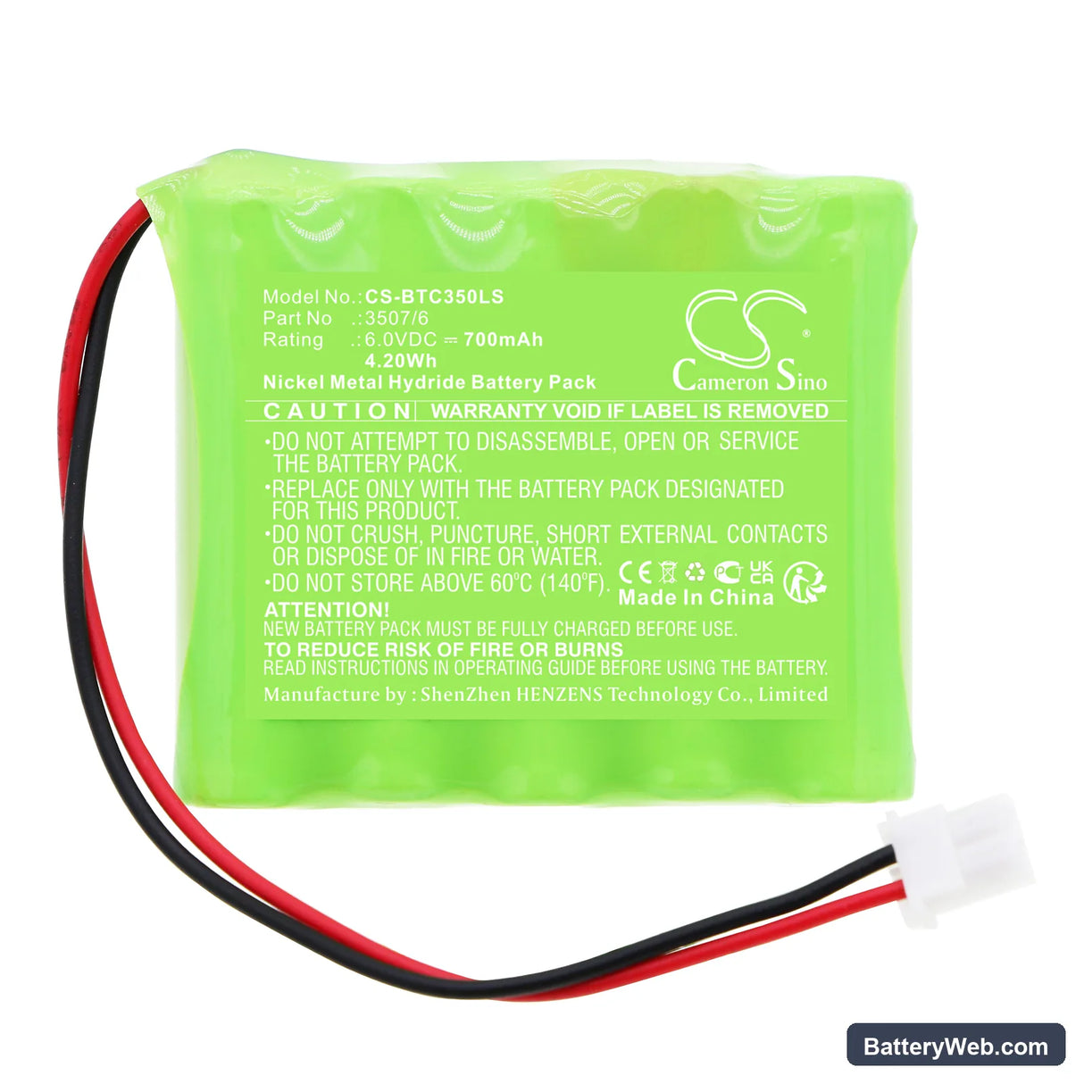 Bticino 3507/6 Replacement Battery, 6V, 700mAh, Ni-MH 3