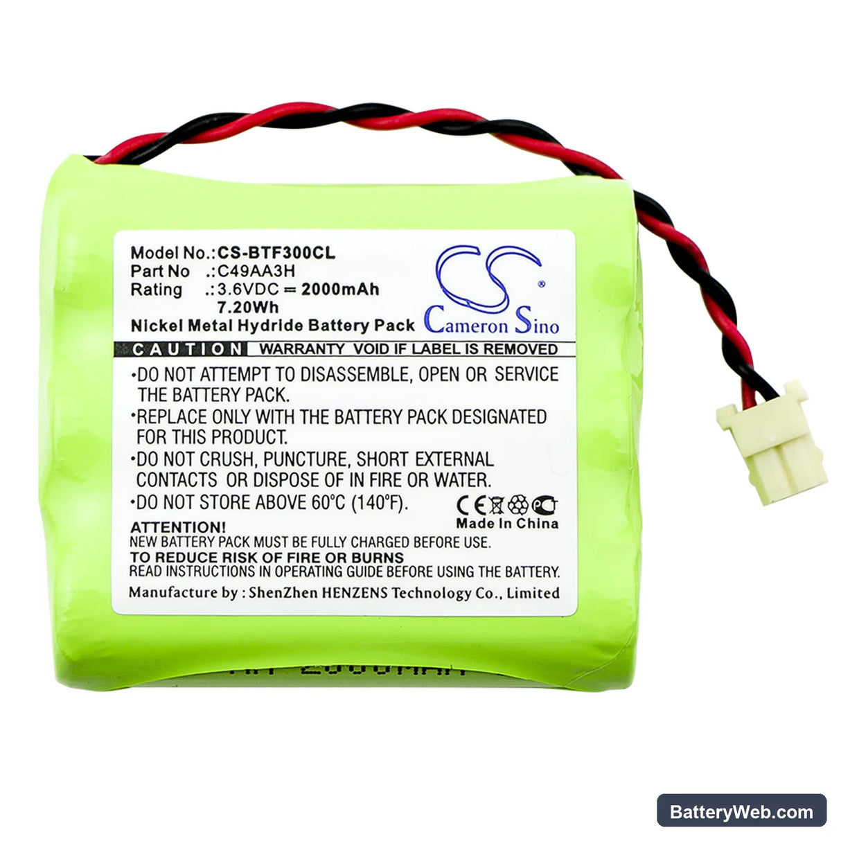 BT Freestyle 300 Replacement Battery, 3.6V, 2000mAh, Ni-MH 3