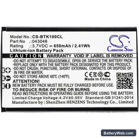 BT Elements 1K Replacement Battery, 3.7V, 650mAh, Li-ion 3