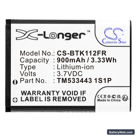 Callstel BFX-300 Replacement Battery, 3.7V, 900mAh, Li-ion 3