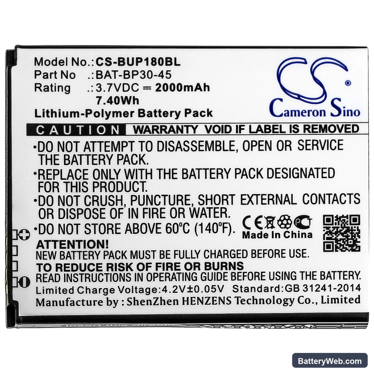 BlueBird BP30 Replacement Battery, 3.7V, 2000mAh, Li-Polymer 3