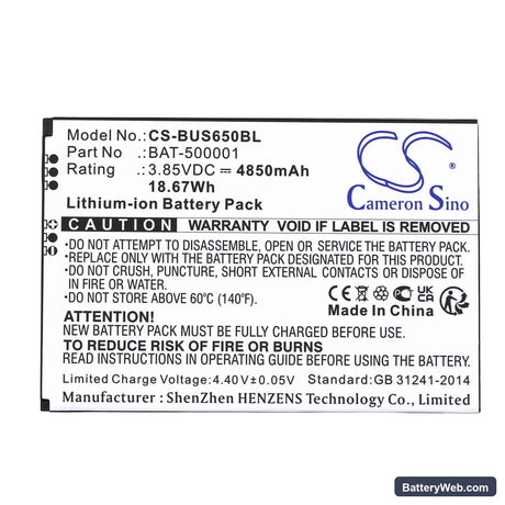 BlueBird Pidion SF6510 Replacement Battery, 3.85V, 4850mAh, Li-ion 3