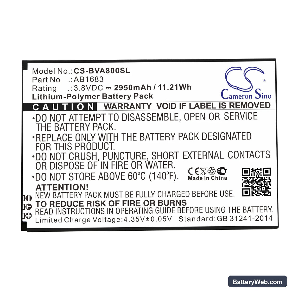 BlackView A8 MAX Replacement Battery, 3.8V, 2950mAh, Li-Polymer 3