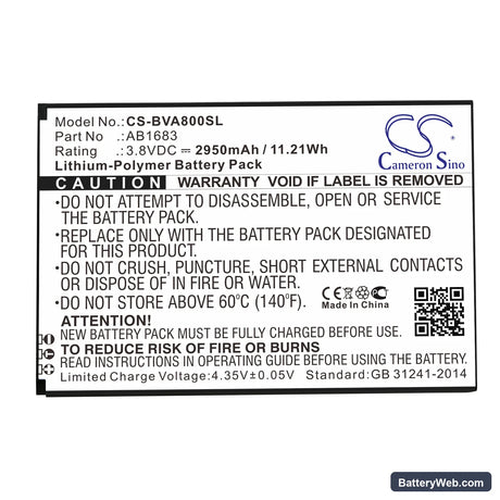 BlackView A8 MAX Replacement Battery, 3.8V, 2950mAh, Li-Polymer 3
