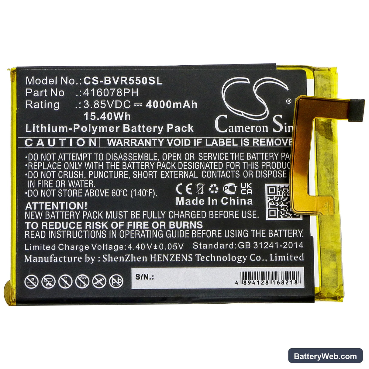 BlackView BV5500 Replacement Battery, 3.85V, 4000mAh, Li-Polymer 3