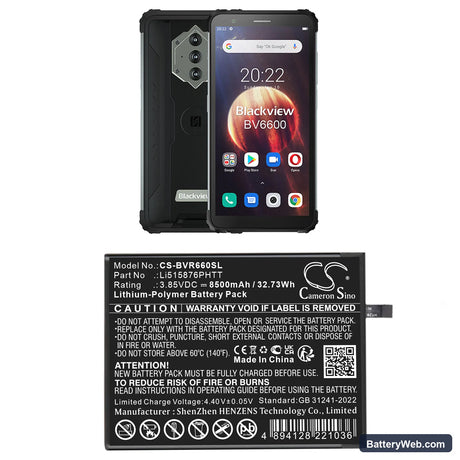 BlackView BV6600 Replacement Battery, 3.85V, 8500mAh, Li-Polymer 1
