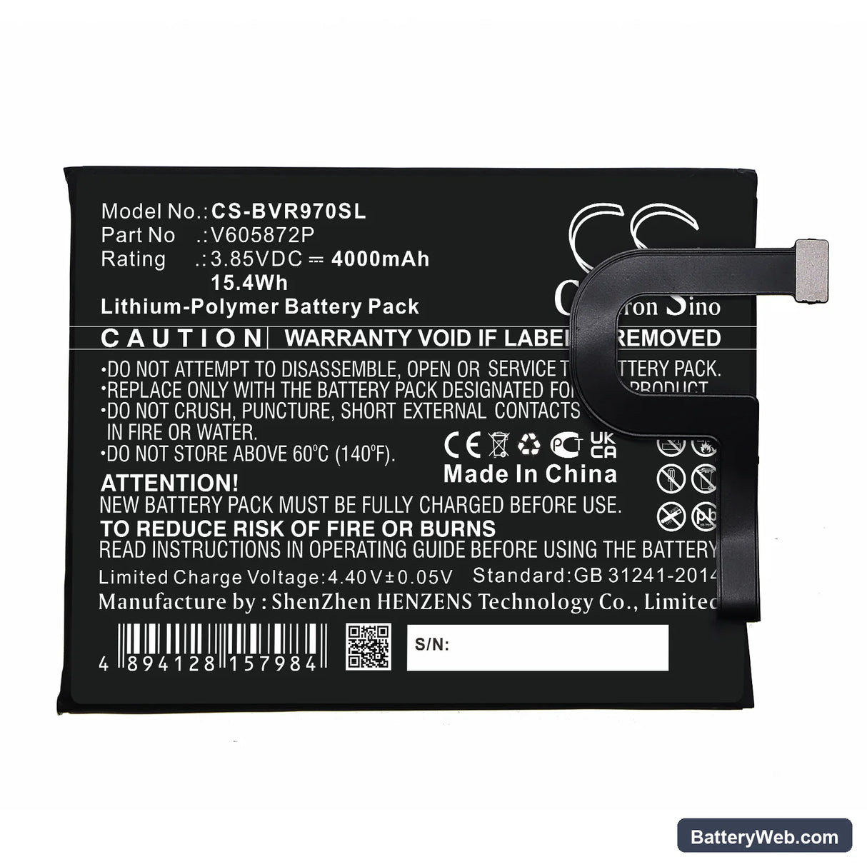 BlackView BV9700 Replacement Battery, 3.85V, 4000mAh, Li-Polymer 3