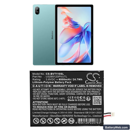 BlackView Tab 11 Replacement Battery, 3.8V, 6500mAh, Li-Polymer 1
