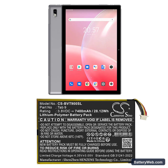 BlackView Tab 9 Replacement Battery, 3.8V, 7400mAh, Li-Polymer 1