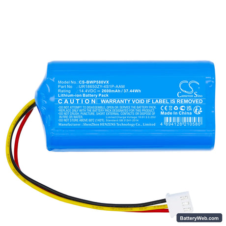 BobSweep WVP58021 Replacement Battery, 14.4V, 2600mAh, Li-ion 3