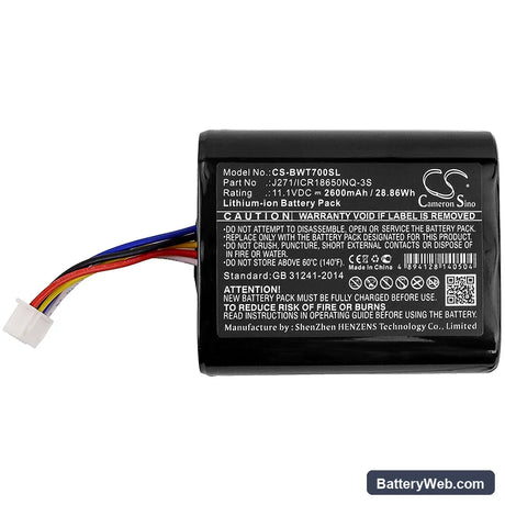 Bowers & Wilkins T7 Replacement Battery, 11.1V, 2600mAh, Li-ion 3