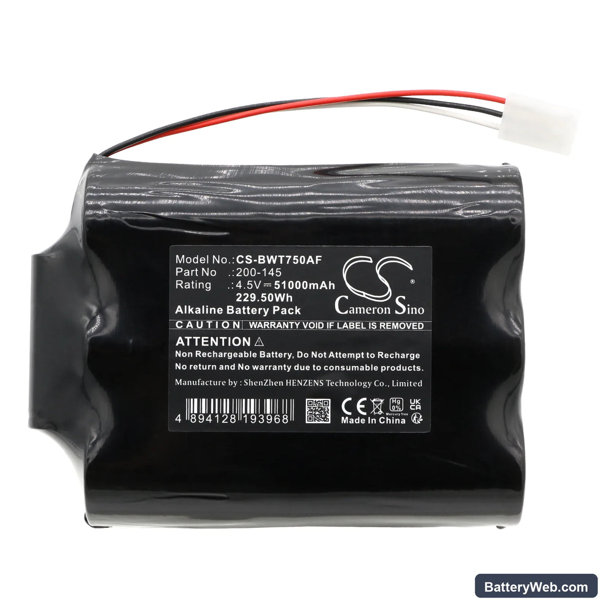 Bay West 750TFWR Replacement Battery, 4.5V, 51000mAh, Alkaline 3
