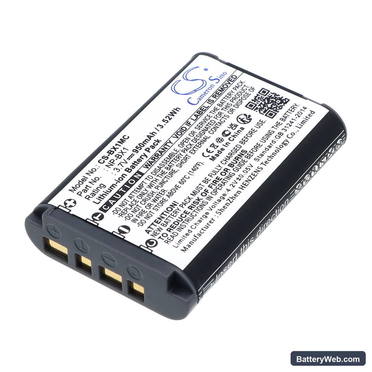 Sony CX405 Handycam Replacement Battery, 3.7V, 950mAh, Li-ion 1