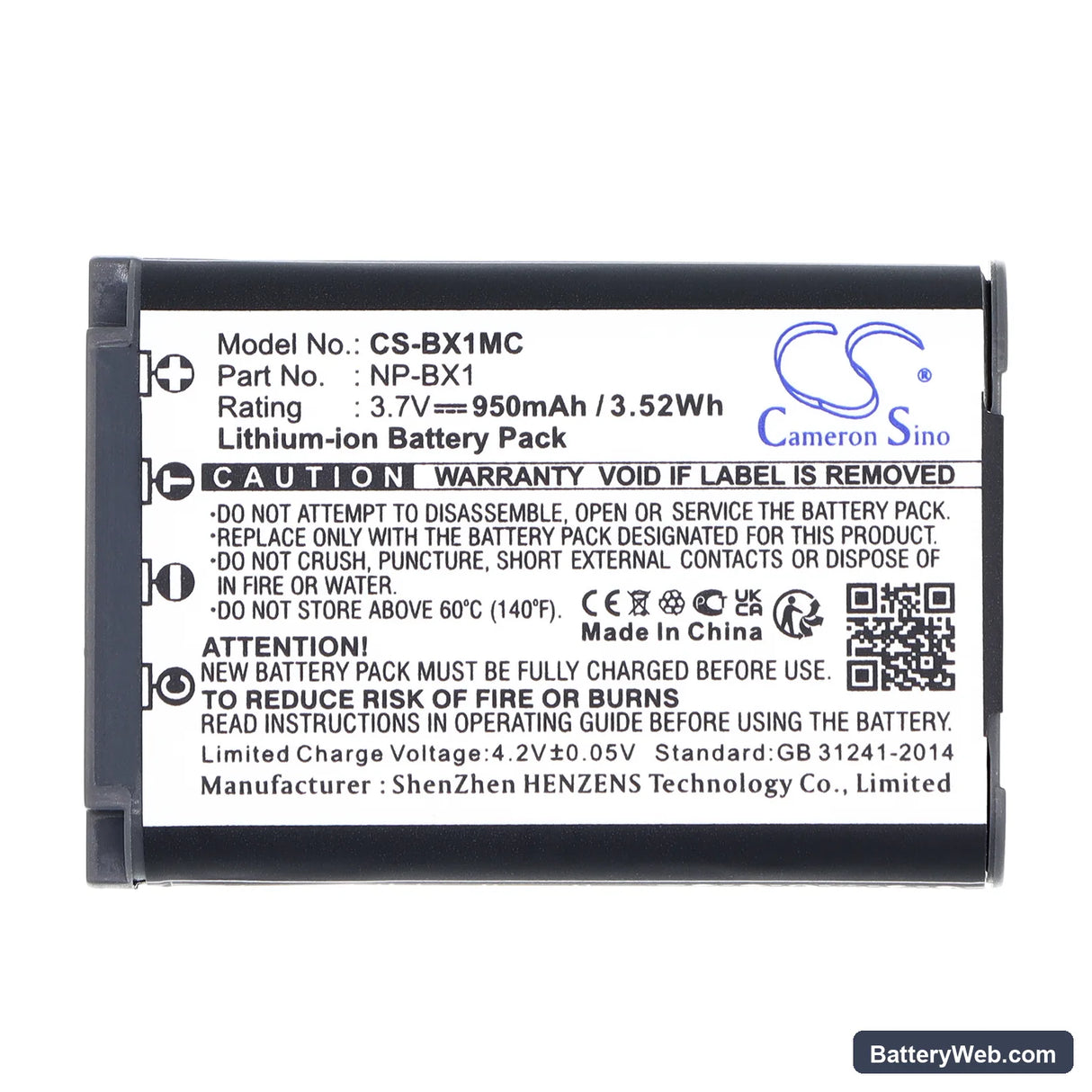 Sony CX405 Handycam Replacement Battery, 3.7V, 950mAh, Li-ion 5