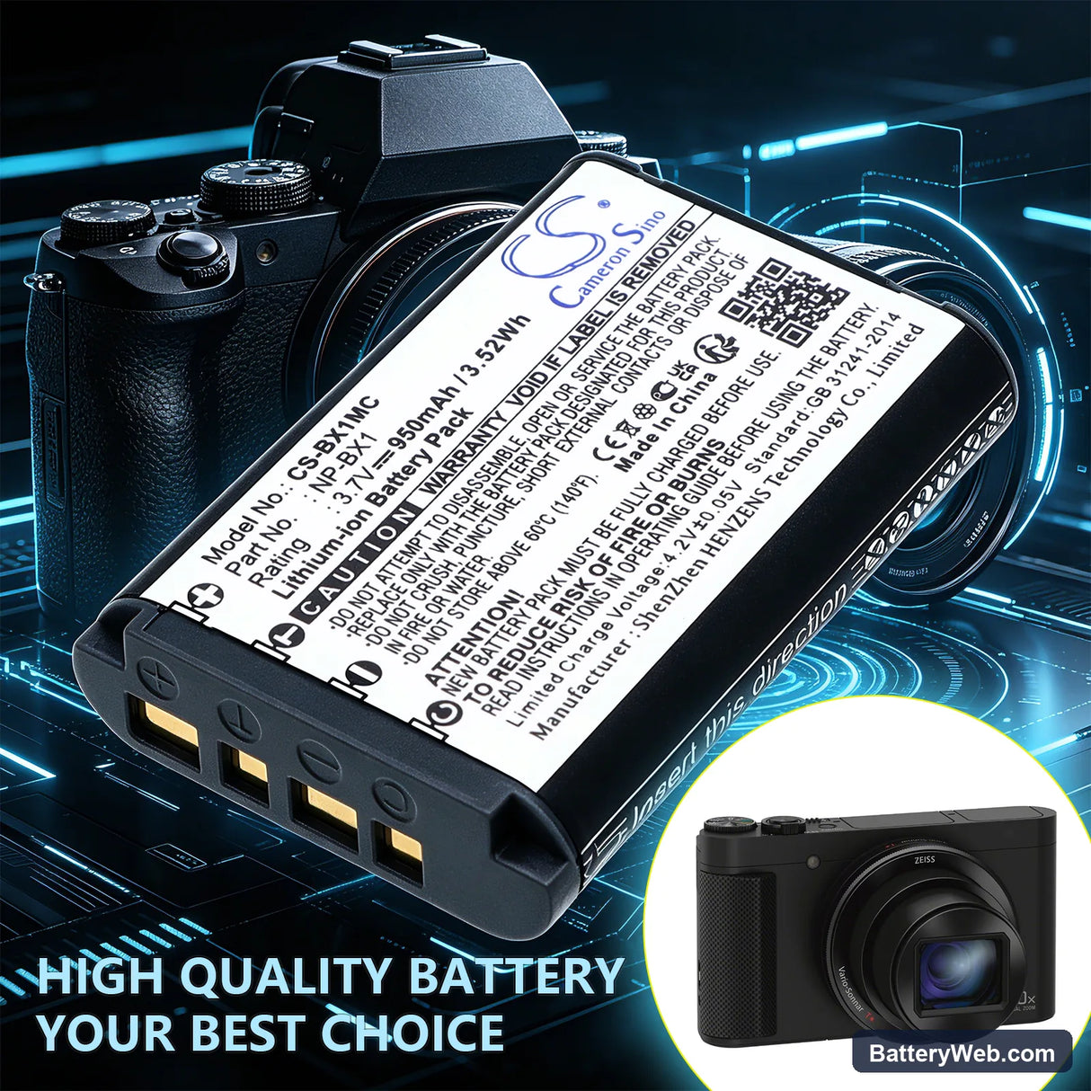 Sony CX405 Handycam Replacement Battery, 3.7V, 950mAh, Li-ion 6