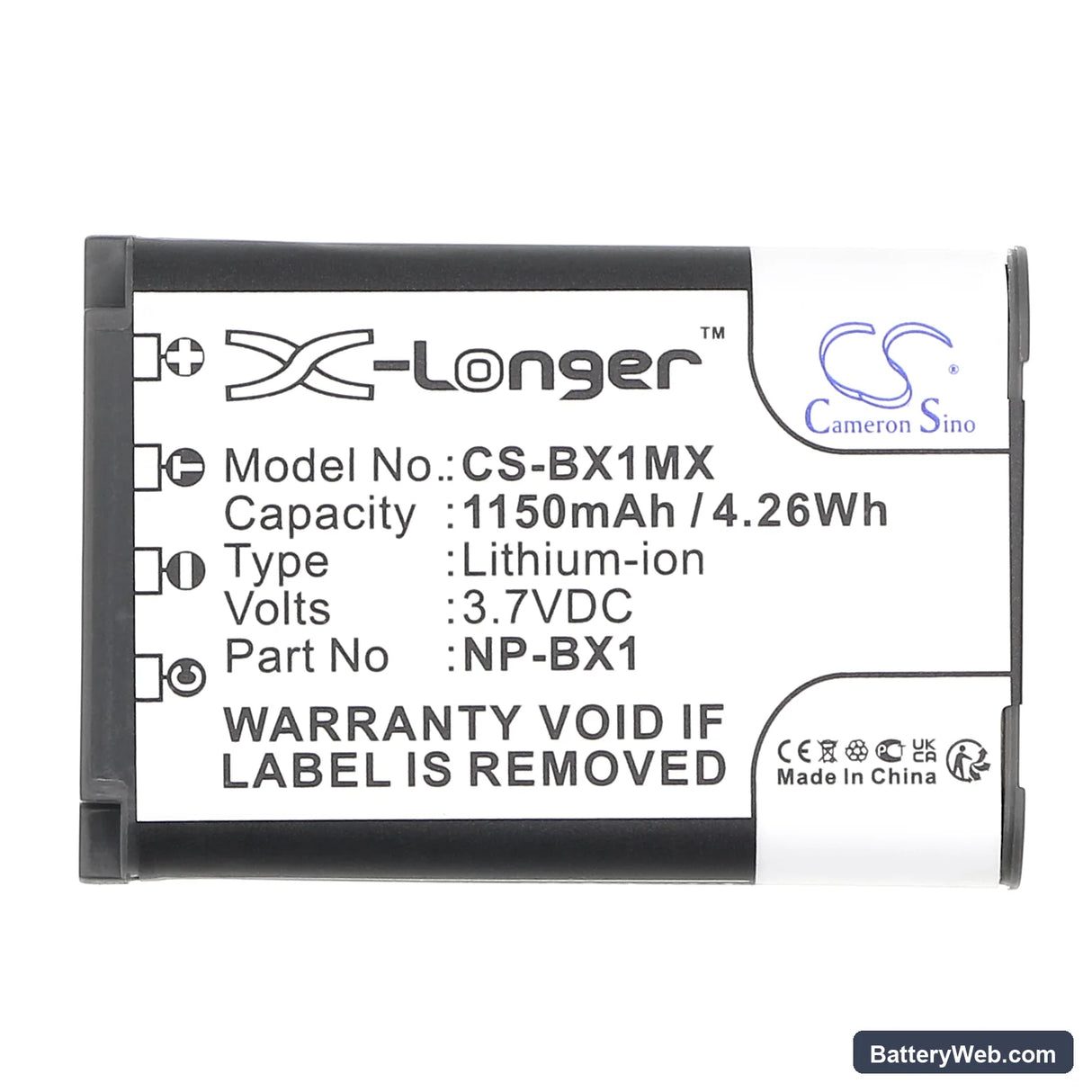Sony CX405 Handycam Replacement Battery, 3.7V, 1150mAh, Li-ion 3