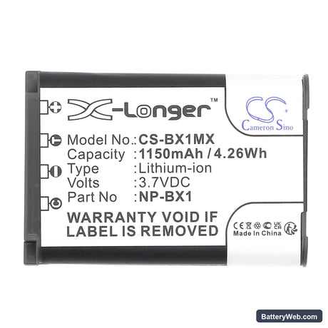 Sony CX405 Handycam Replacement Battery, 3.7V, 1150mAh, Li-ion 3