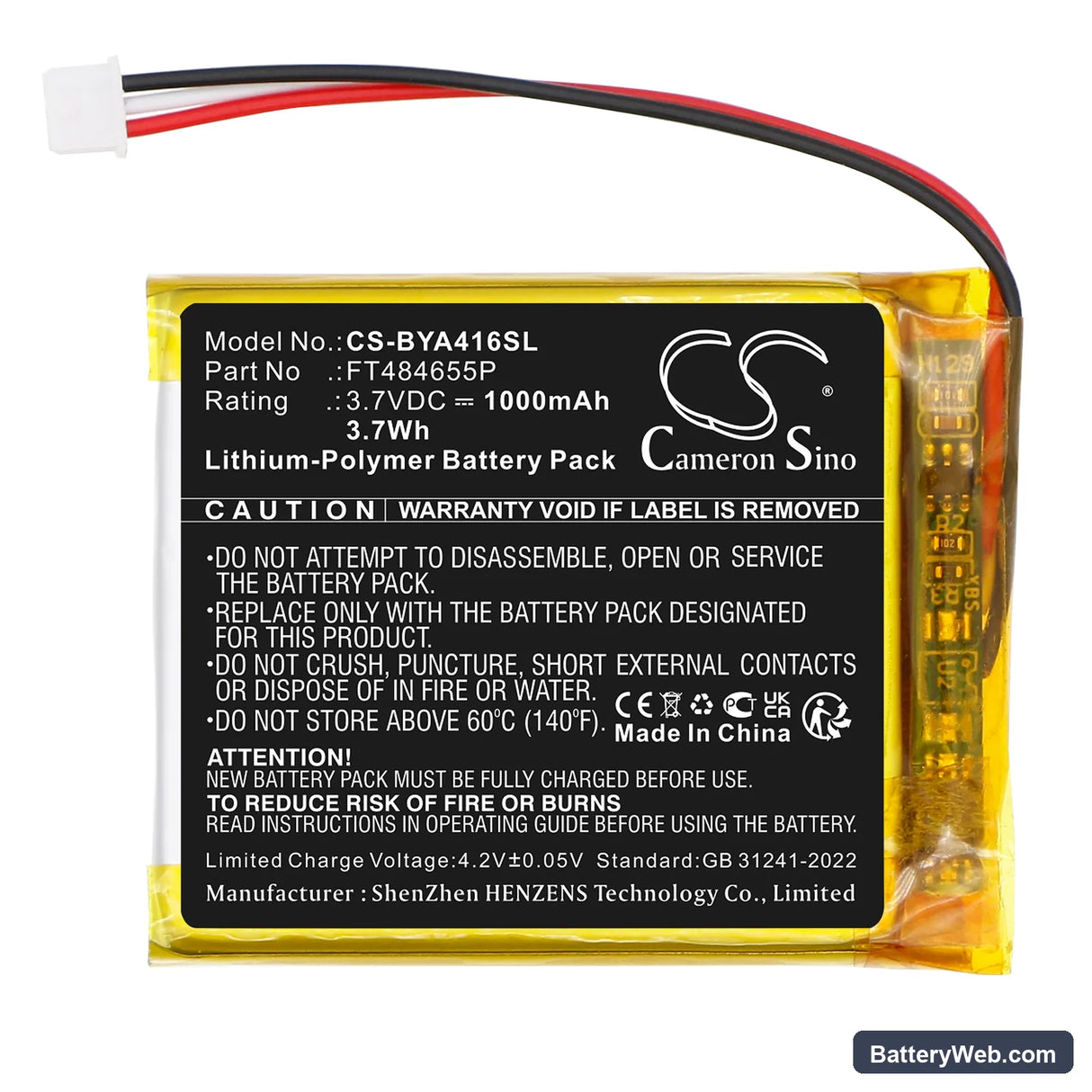 Babymoov A014416 Replacement Battery, 3.7V, 1000mAh, Li-Polymer 3