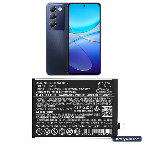 Vivo V2412 Replacement Battery, 3.91V, 4900mAh, Li-Polymer 1