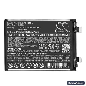 Vivo V2344A Replacement Battery, 3.91V, 4850mAh, Li-Polymer 1